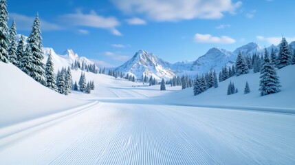 Canvas Print - A snow covered road with trees on either side of it, AI