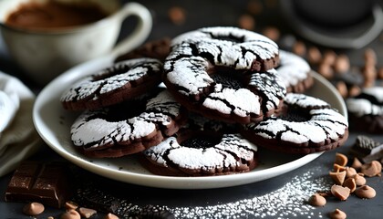 Wall Mural - Decadent Dark Chocolate Biscuit Cookies Cake in Black and White Elegance