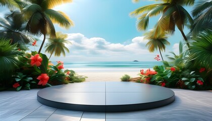 tropical resort backdrop with vibrant summer vibes on a captivating floor stage