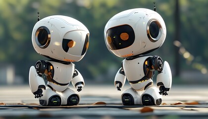 Charming Art Illustration Featuring Two Adorable Robots in a Generative AI Style