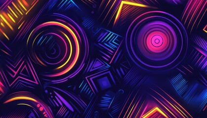 Wall Mural - Line art illustration of decorative geometric pattern backgrounds in vibrant neon colors