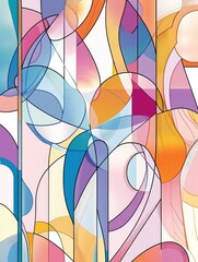 Wall Mural - Line art illustration featuring a pastel stained glass backdrop