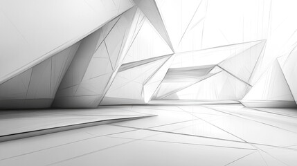 Abstract line art illustration of a minimalist interior showcasing futuristic elements Polygonal design for an architectural background 3D rendering concept