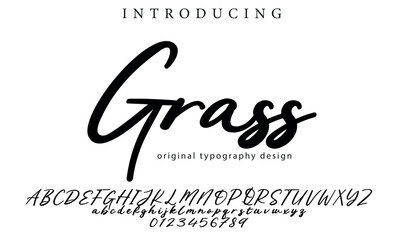 Grass Font Stylish brush painted an uppercase vector letters, alphabet, typeface