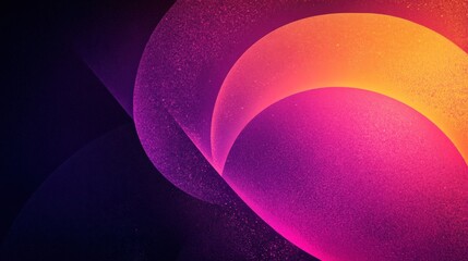 Poster - abstract background with curved shapes in pink and yellow on a dark background.