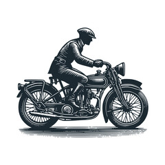 Sticker -  The old vintage bike and motorcycle. Black white vector illustration.
