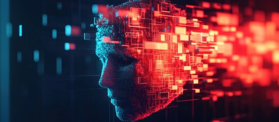 Abstract digital human head made of cubes User login interface Contemporary screen design for mobile and web applications Website component Cybersecurity concept illustration in voxel art