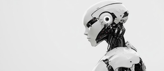 Poster - 3D rendering of a humanoid robot in profile against a white background with empty space