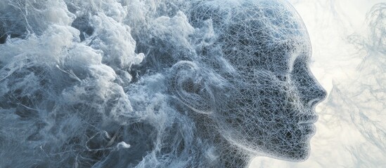 Aufkleber - 3D Rendering Mind Field series Visual composition featuring a wire mesh human head and fractal patterns symbolizing the connection between artificial intelligence and advanced technology