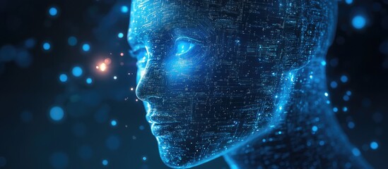 Poster - Conceptual illustration exploring the intersection of artificial intelligence human interaction and digital commerce within programming technology elements