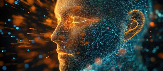Aufkleber - Abstract digital representation of a human face Concept of artificial intelligence related to big data and cyber security 3D visualization