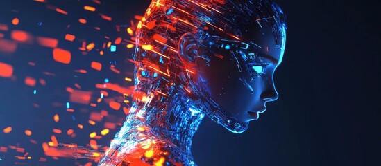 Poster - Futuristic cyborg girl in motion showcased through dynamic 3D animation