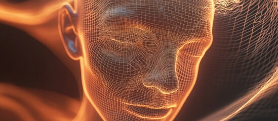 Aufkleber - 3D Rendering Mind Field series Visual composition featuring a wire mesh human head and fractal patterns symbolizing the connection between artificial intelligence and advanced technology