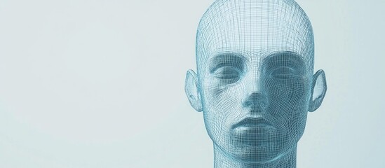 Poster - 3D wireframe representation of a young male head against a plain background symbolizing technology cyborgs digital concepts virtual avatars and futuristic science ideas