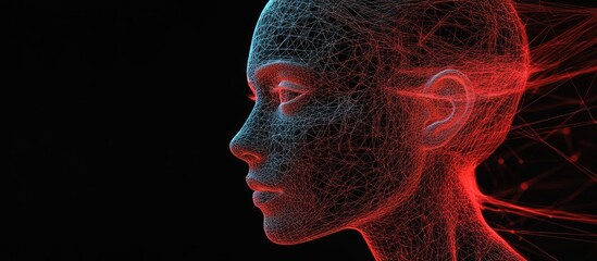 Aufkleber - High resolution 3D wireframe representation of a human female head on a black background symbolizing technology cyborgs digital worlds avatars science fiction and abstract concepts