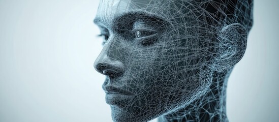 Aufkleber - 3D wireframe illustration of a young male face on a gray background symbolizing technology cyborgs digital avatars and futuristic concepts