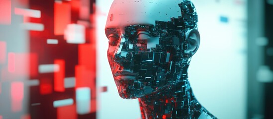 Poster - Metaphorical image featuring a plastic mannequin symbolizing artificial intelligence robotics and the Fourth Industrial Revolution combining photography and 2D computer graphics