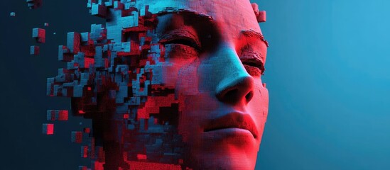 Poster - 3D rendering of a block based face gazing forward featuring a precise cutout with a clipping path