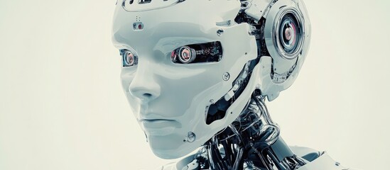 Poster - 3D rendering of an artificial intelligence robot or cyborg performing analysis or computation