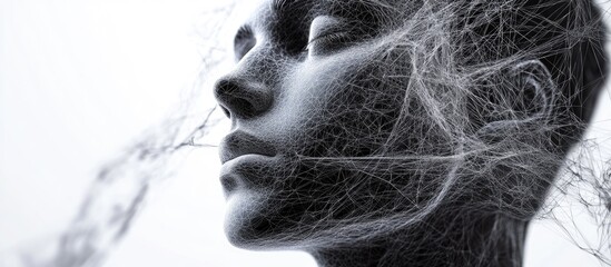 Aufkleber - 3D wireframe illustration of a young male face on a contrasting black and white background