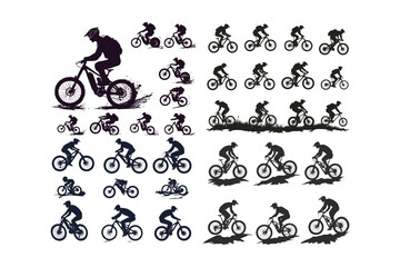 Wall Mural - Black and white drawing of sportsmen on mountain bikes set on a white background.