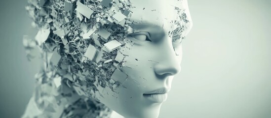Aufkleber - Abstract polygonal human face 3D illustration depicting the structure of a cyborg head representing the concept of artificial intelligence