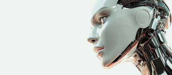 Poster - 3D render of a futuristic cyborg female figure against a clean white backdrop