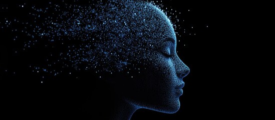 Aufkleber - Silhouette of a human head formed from pixel particles representing concepts of artificial intelligence deep learning and facial recognition technology