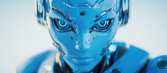 Poster - Vibrant 3D cartoon portrait of a futuristic blue robot in a retro style A creative digital concept showcasing a sci fi character design with modern fashion elements