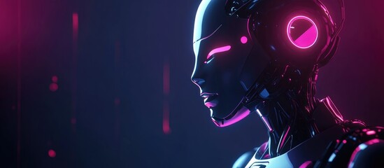 Poster - Humanoid robot featuring metaverse technology concept 3D rendering