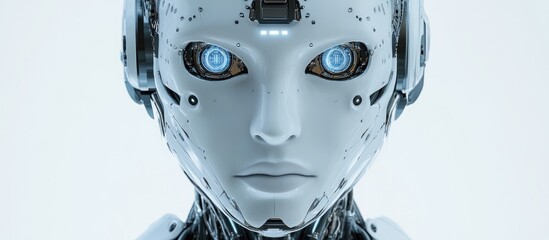 Poster - Front view of a robotic face gazing directly at the camera