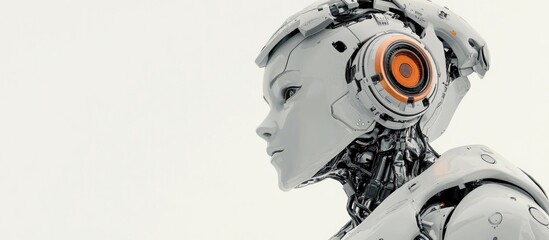 Poster - 3D rendering of a humanoid robot wearing a headset against a white background