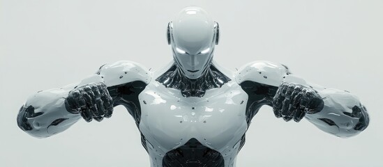 Poster - futuristic cyborg showcasing dynamic poses with powerful well defined arms