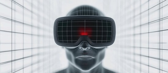 Poster - Abstract gray grid background featuring a virtual reality illustration with VR glasses concept in a 3D design