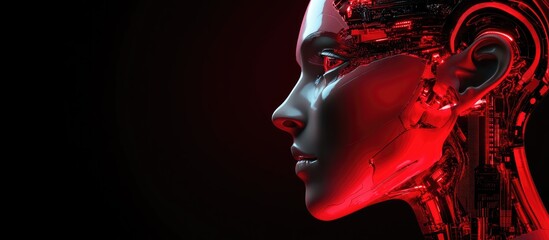 Poster - Cyborg face in profile view with a red color scheme