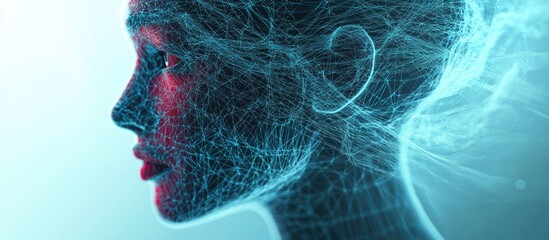Aufkleber - 3D wireframe representation of a young female face against a contrasting background symbolizing technology cyborgs digital avatars and futuristic concepts in science and fiction