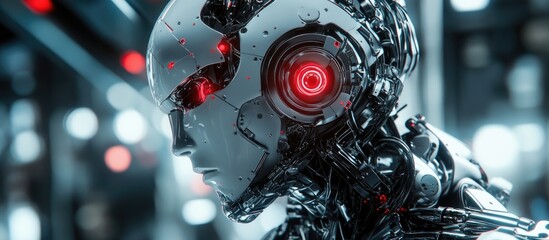 Poster - A 3D illustration of a captivating robot gazing at the viewer