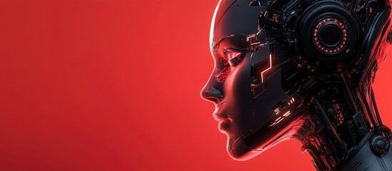 Poster - Cyborg face in profile view with a red color scheme