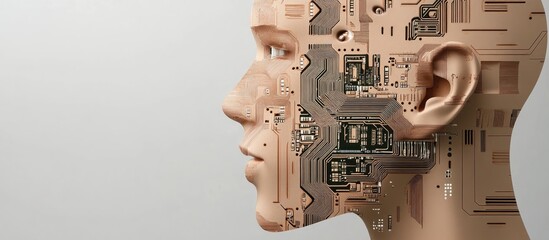 Poster - Cardboard cutout of a human head showcasing intricate circuit board details inside