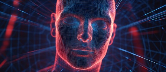 Aufkleber - 3D Model of a Human Head within a Gridded Structure Face Scanning Representation Geometric Design of a Face Suitable for Use in Avatars Science and Technology