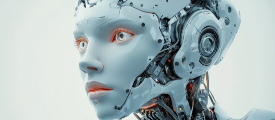 Poster - Close up portrait of a female robot face created using 3D rendering techniques