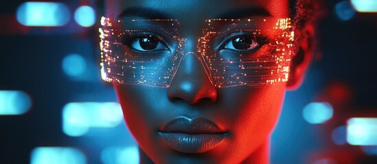 Poster - Cybernetic character in an ID portrait featuring 3D illustration elements