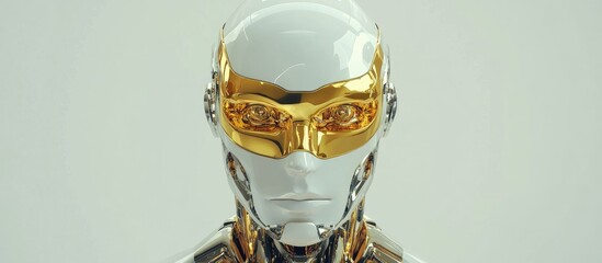Poster - Stylish robot upper body featuring a golden face Sleek cyborg adorned with a gold mask