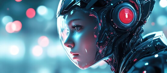 Poster - Futuristic woman in a robotic suit 3D illustrated rendering