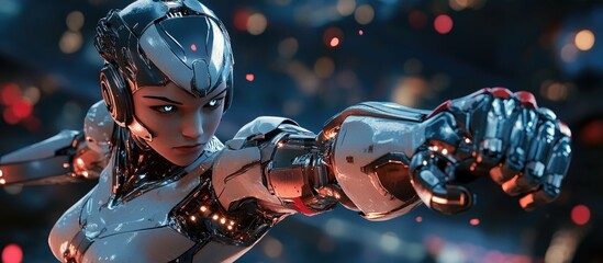 Poster - cyborg girl in a comic style pose featuring a detailed 3d illustration