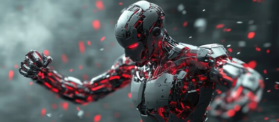 Poster - cyborg striking a dynamic superhero pose 3d illustration
