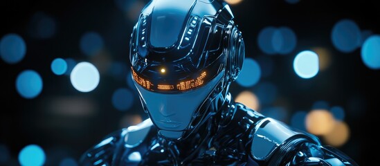 Poster - Intricate depiction of an AI robot illuminated by spot lighting featuring high quality 3D rendering and computer generated imagery