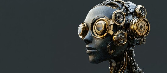 Poster - 3D render of an isolated steampunk robot head