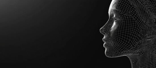 Aufkleber - 3D wireframe model of a human female head on a black background symbolizing technology cyborgs digital avatars virtual reality and futuristic concepts