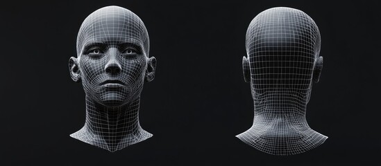 Aufkleber - 3D wireframe male head on a black background representing technology cyborgs digital avatars and futuristic concepts in science and fiction